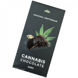 Bar of cannabis flavoured dark chocolate with hemp seeds