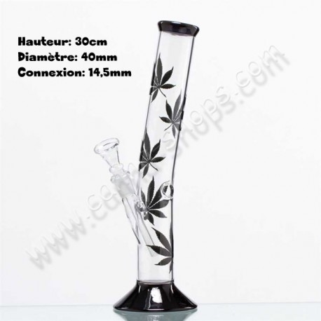 Bang en verre décoré de feuilles de cannabis