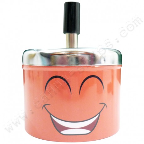 Cendrier poussoir happy smiley, cendrier métal smiley happy